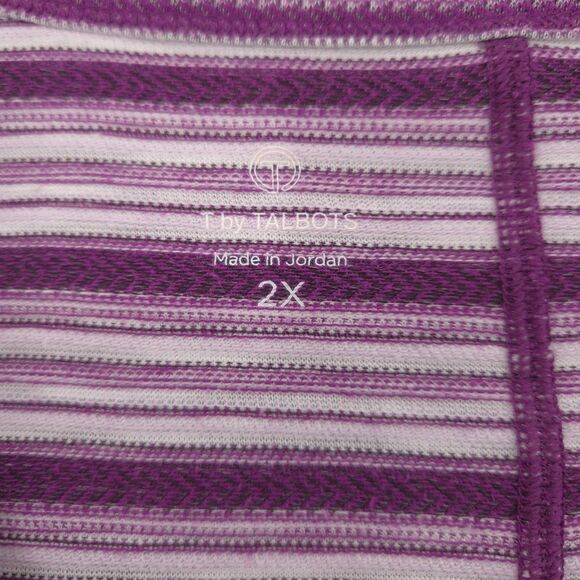 T by Talbots striped long sleeve shirt Size 2X purple textured knit scoop neck - Picture 5 of 7